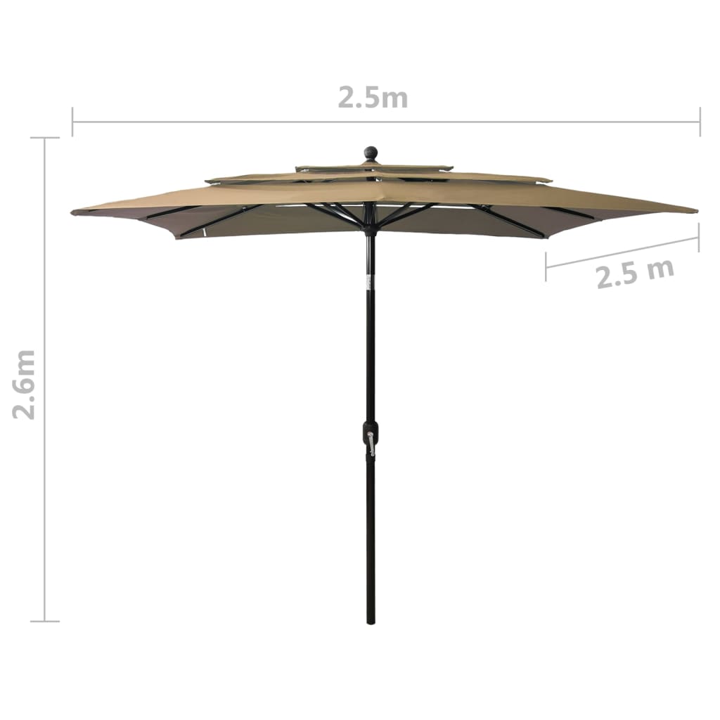 Parasol with aluminum pole 3-layer taupe 2.5x2.5 m