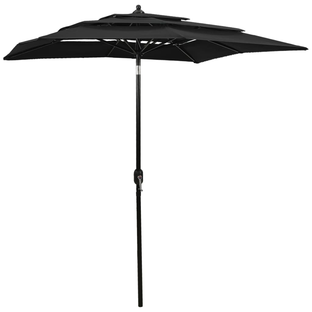 Parasol with aluminum pole 3-layer black 2x2 m