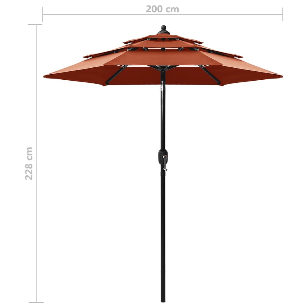 Sonnenschirm mit Aluminium-Mast 3-lagig Terrakottarot 2 m