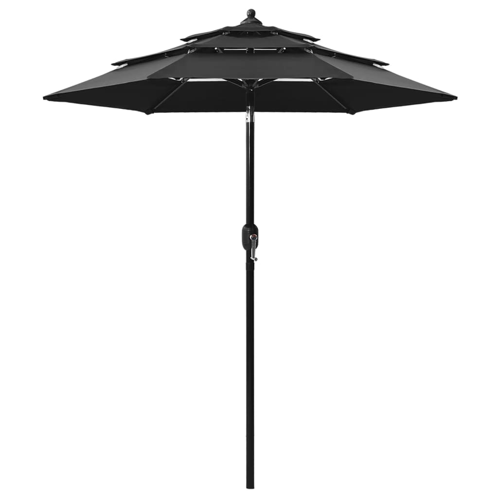 Parasol with aluminum pole 3-layer black 2 m