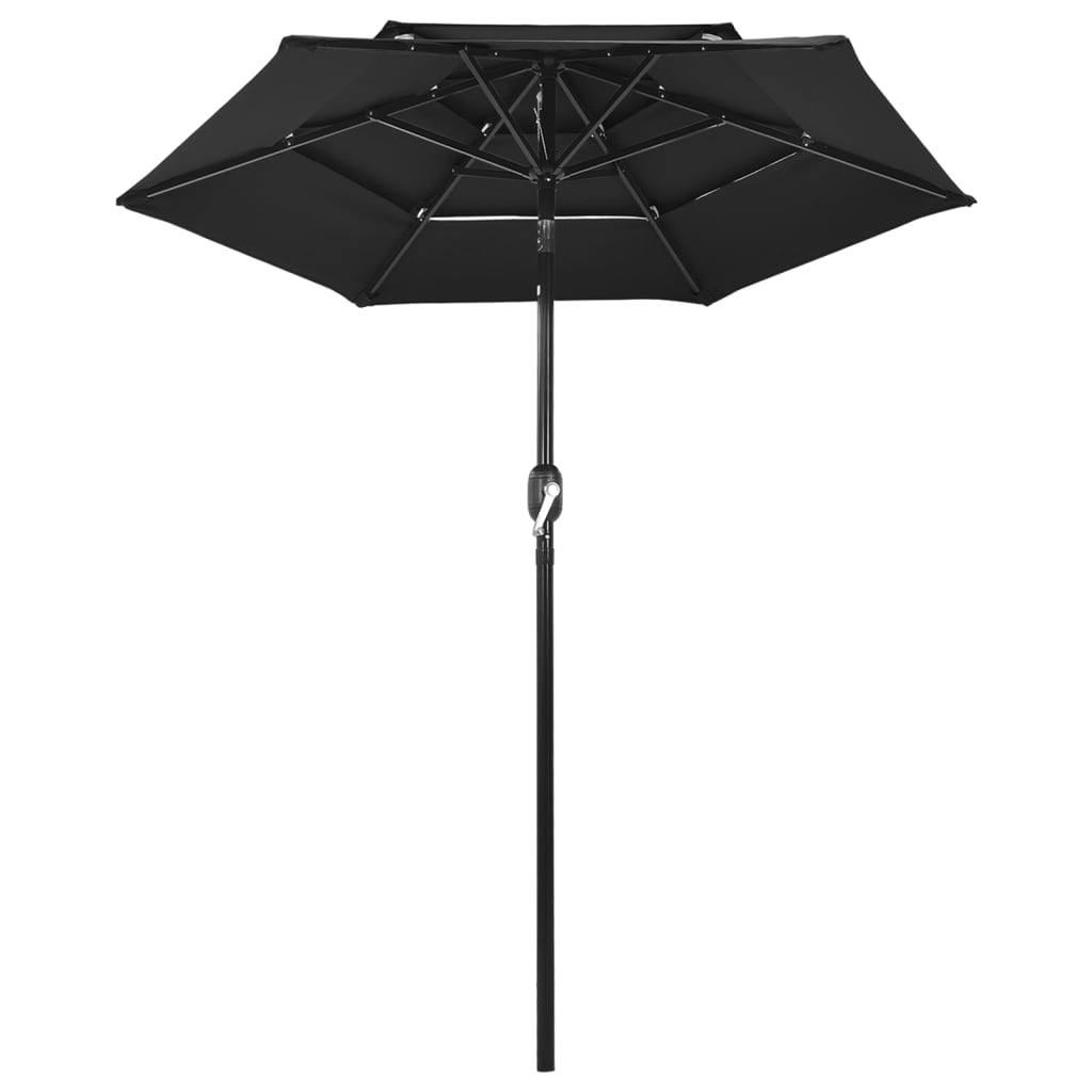 Parasol with aluminum pole 3-layer black 2 m