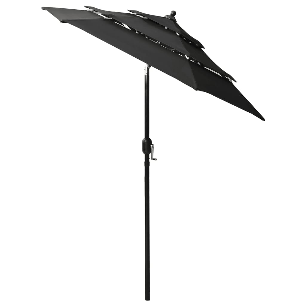 Parasol with aluminum pole 3-layer black 2 m