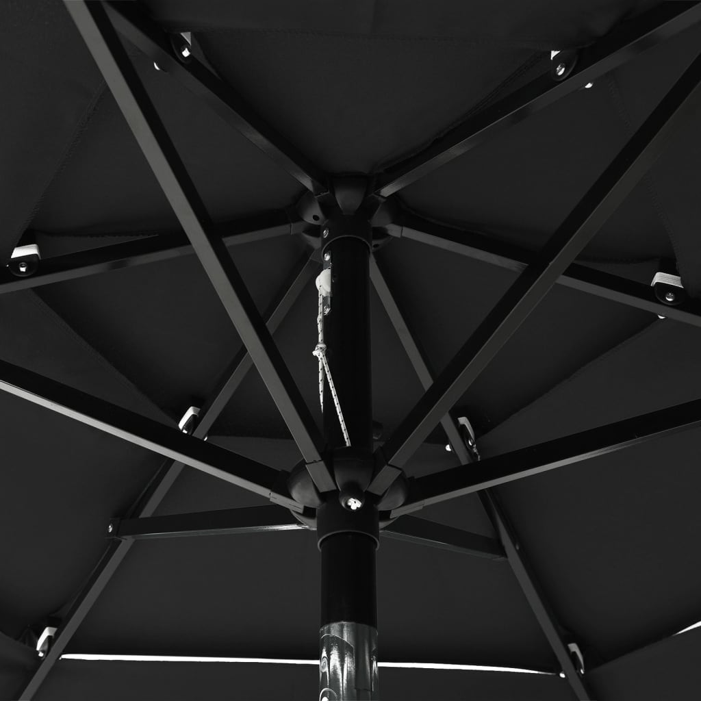 Parasol with aluminum pole 3-layer black 2 m