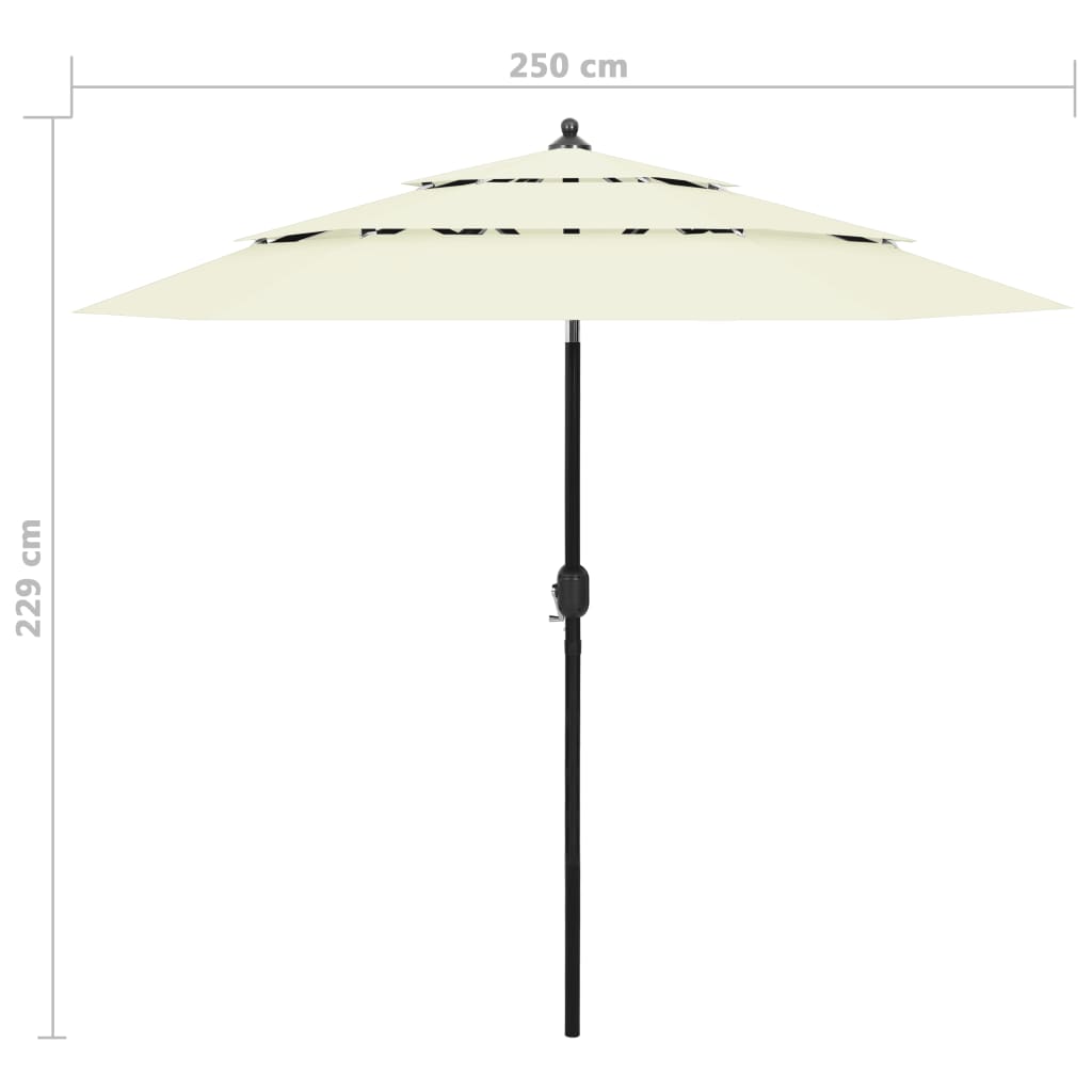 Parasol with aluminum pole 3-layer sand color 2.5 m