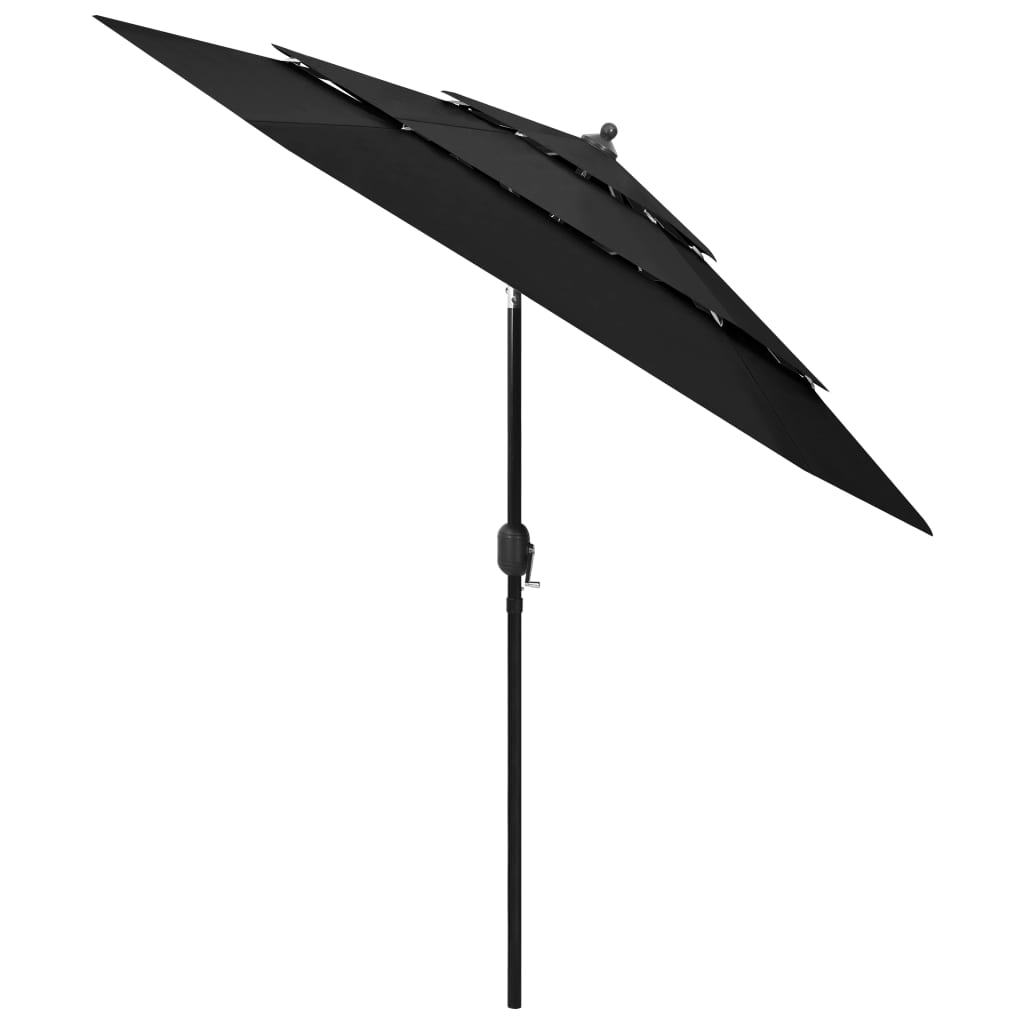Parasol with aluminum pole 3-layer black 2.5 m