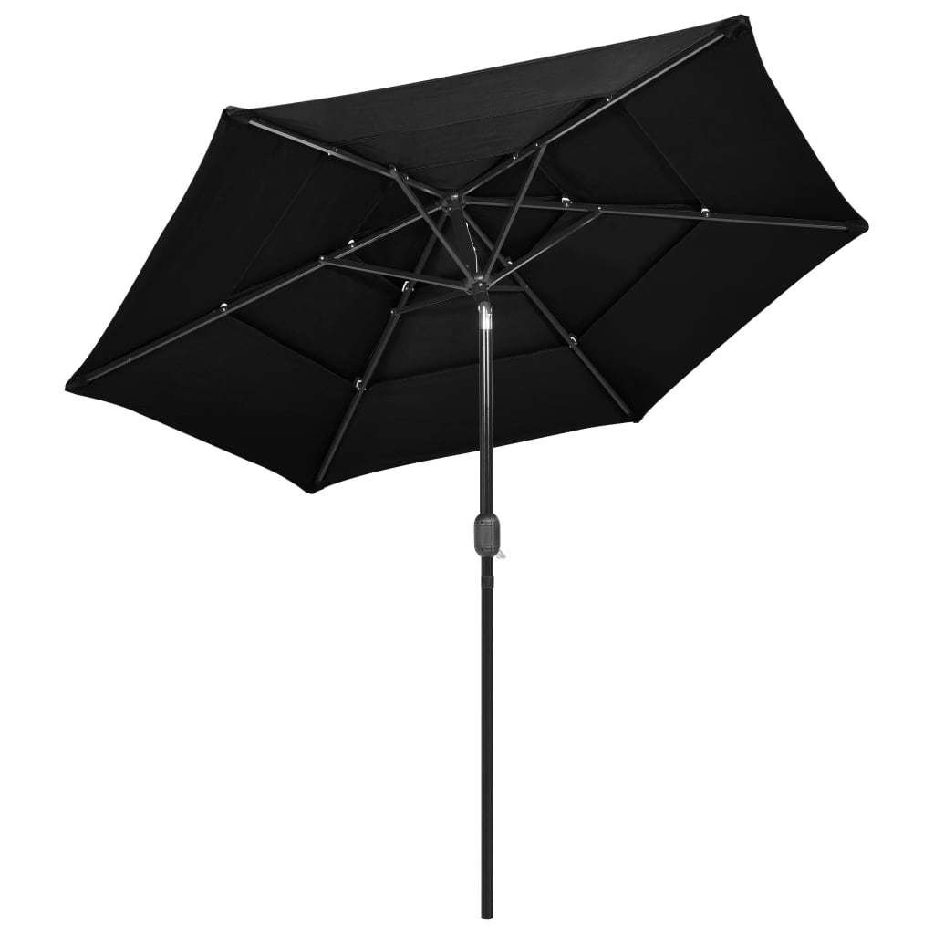 Parasol with aluminum pole 3-layer black 2.5 m