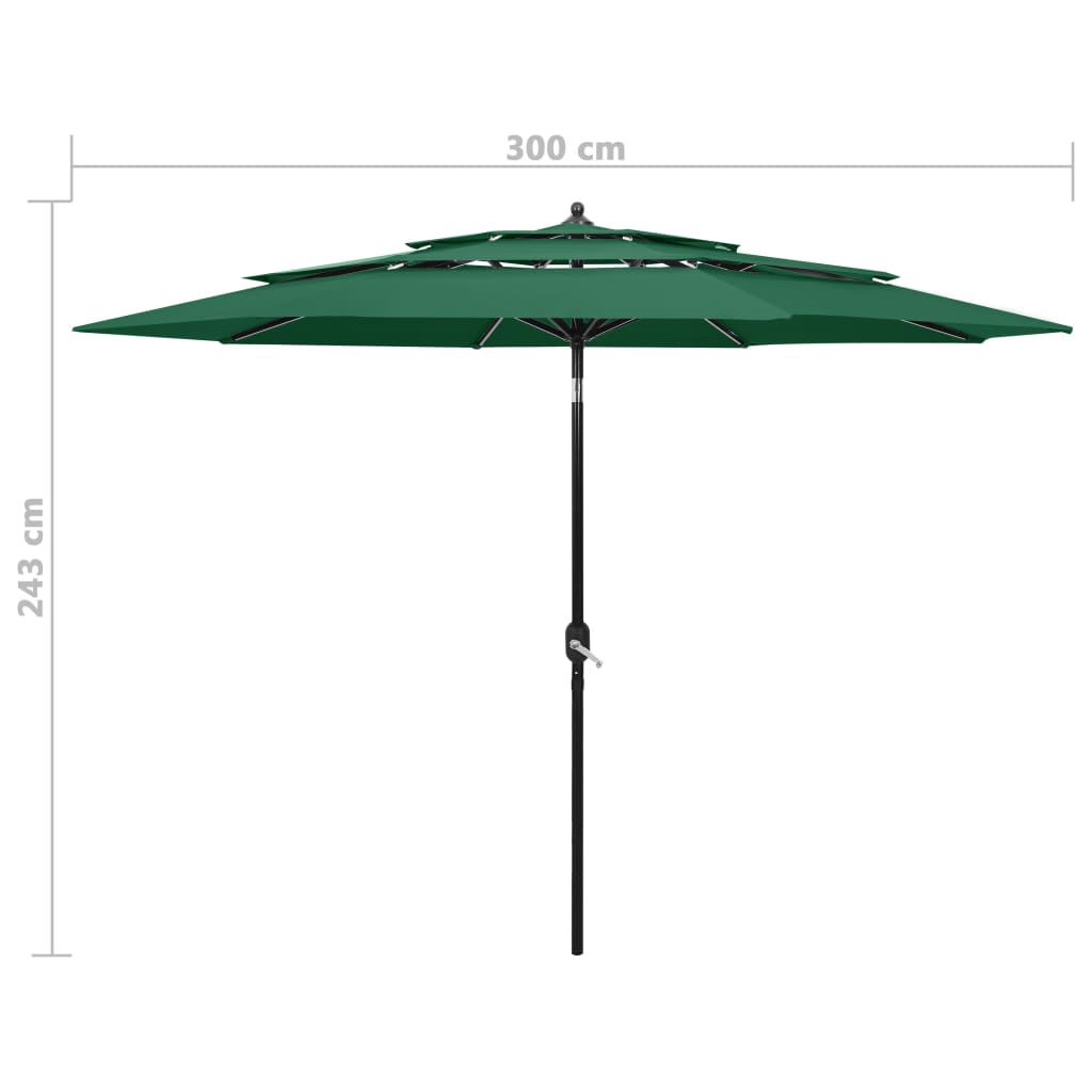 Parasol with aluminum pole 3-layer green 3 m