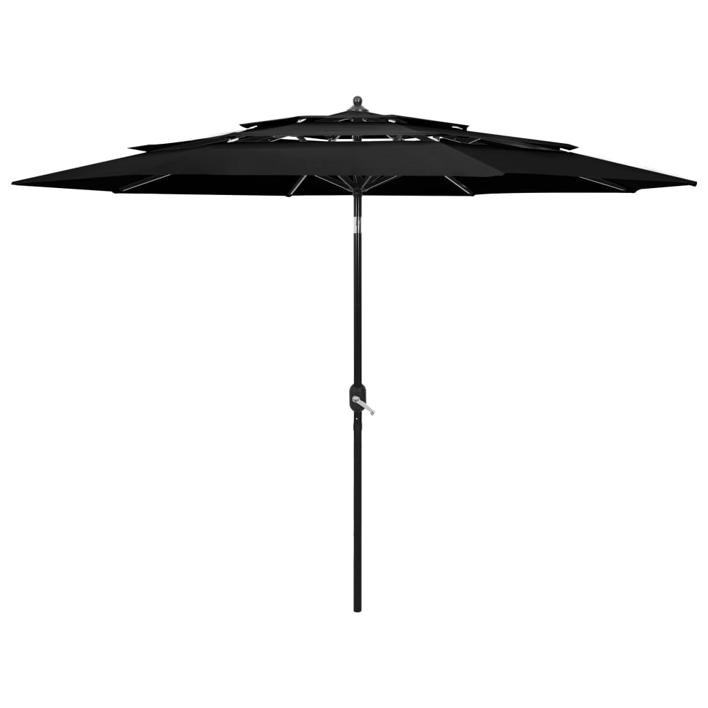 Parasol with aluminum pole 3-layer black 3 m
