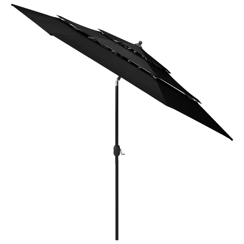 Parasol with aluminum pole 3-layer black 3 m