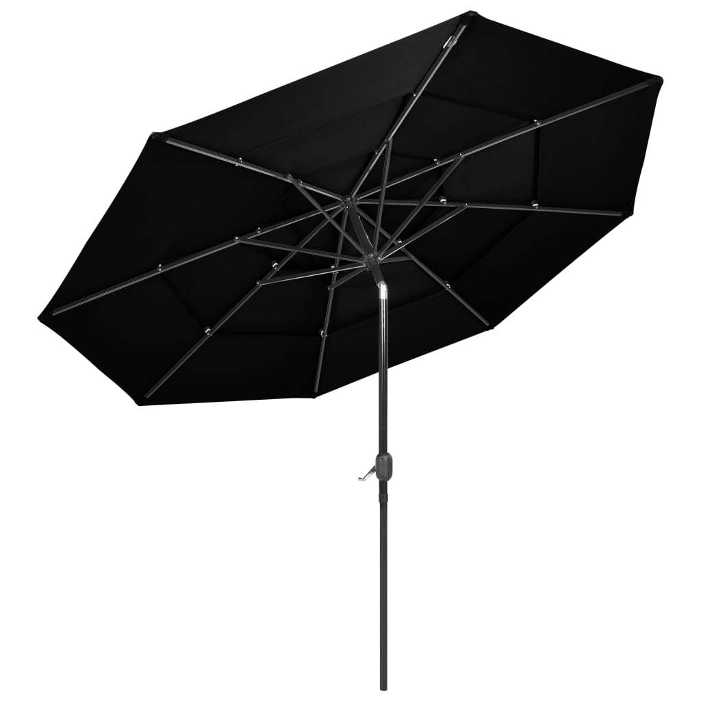 Parasol with aluminum pole 3-layer black 3 m