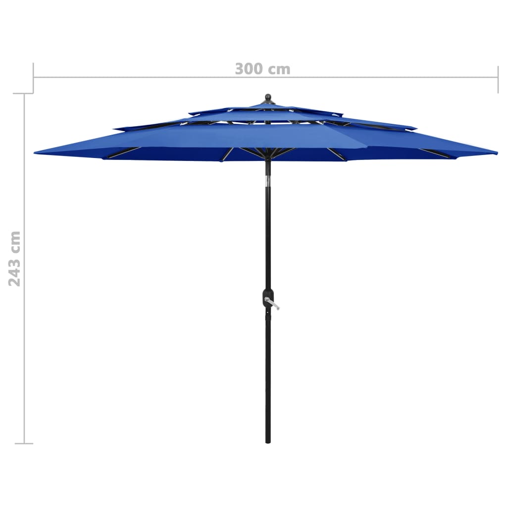Sonnenschirm mit Aluminium-Mast 3-lagig Azurblau 3 m