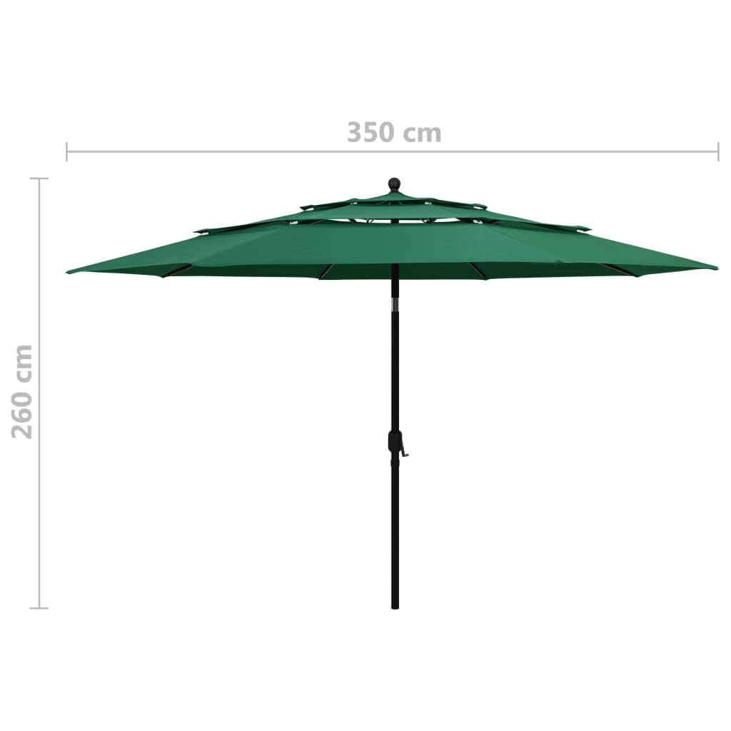 Parasol with aluminum pole 3-layer green 3.5 m