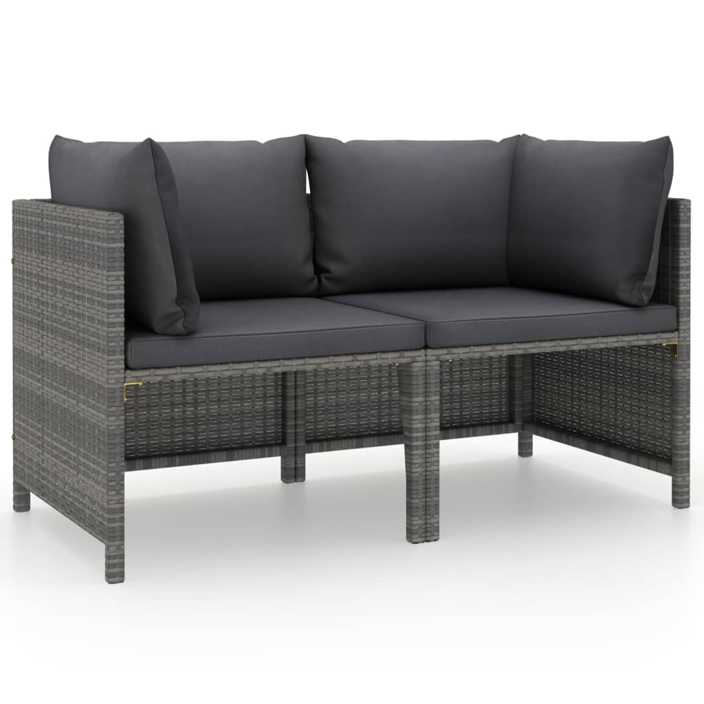 2-seater garden sofa with cushions gray poly rattan