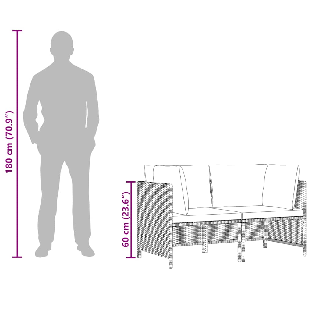2-Sitzer-Gartensofa mit Kissen Schwarz Poly Rattan