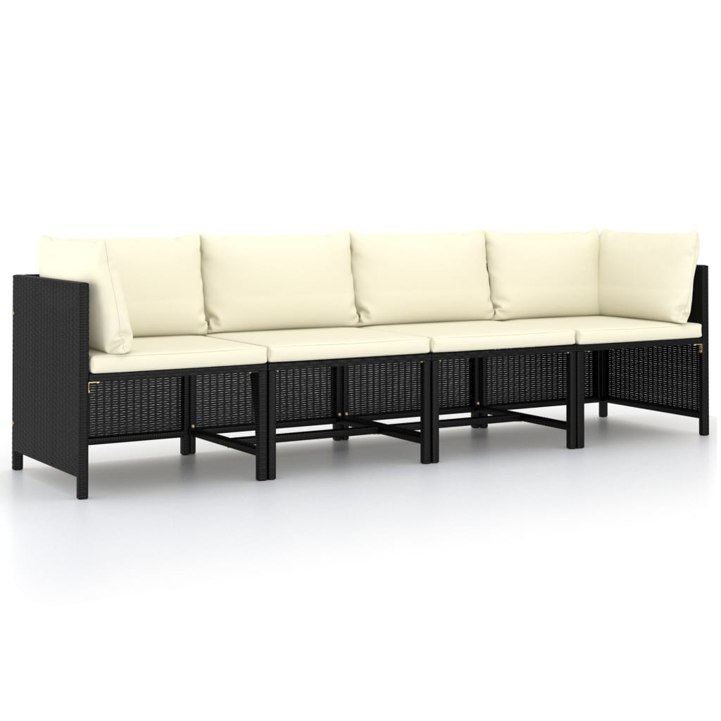 4-seater garden sofa with cushions black poly rattan