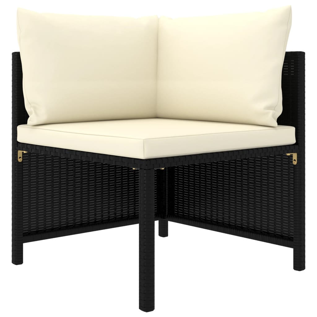 4-seater garden sofa with cushions black poly rattan