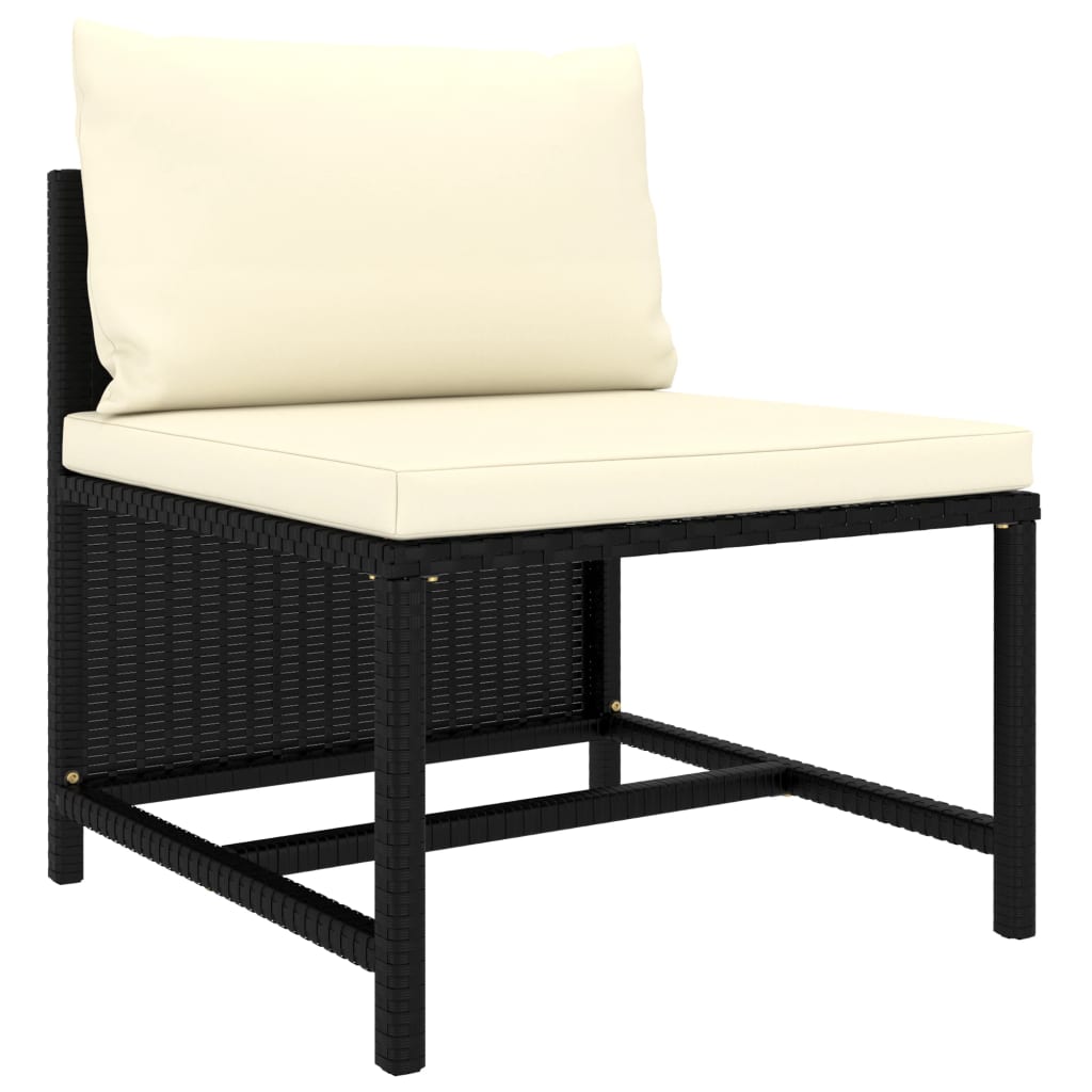 4-seater garden sofa with cushions black poly rattan