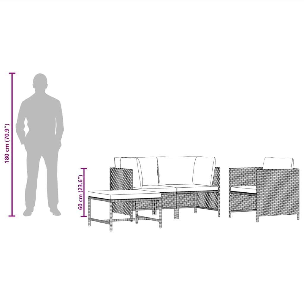 4-tlg. Garten-Sofagarnitur mit Auflagen Schwarz Poly Rattan