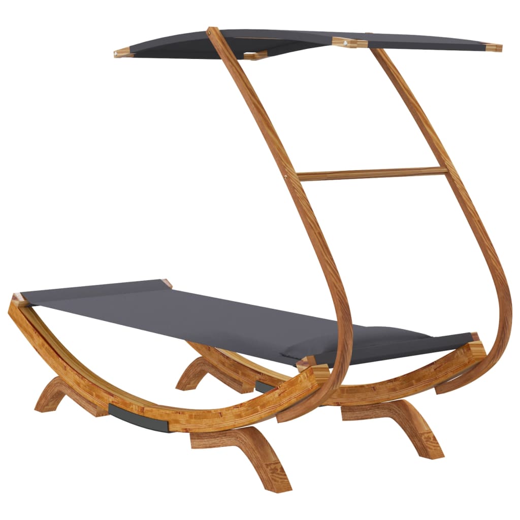 Bain de soleil avec toit 100x190x134 cm bois courbé massif anthracite