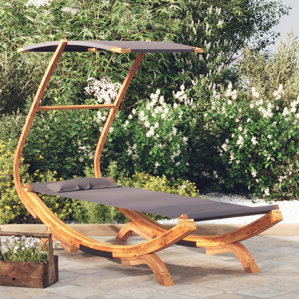 Bain de soleil avec toit 100x190x134 cm bois courbé massif anthracite