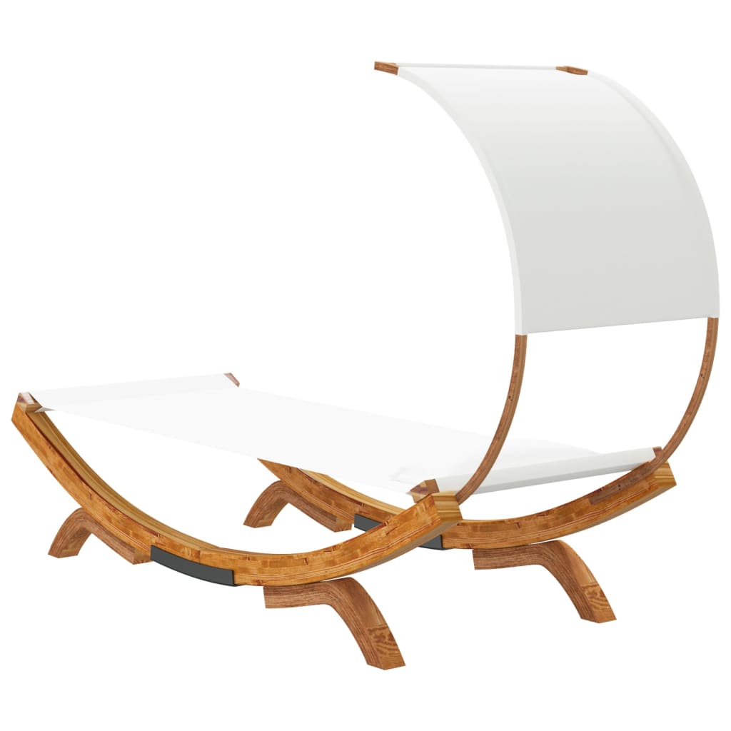 Bain de soleil avec toit 100x200x126 cm bois courbé massif crème