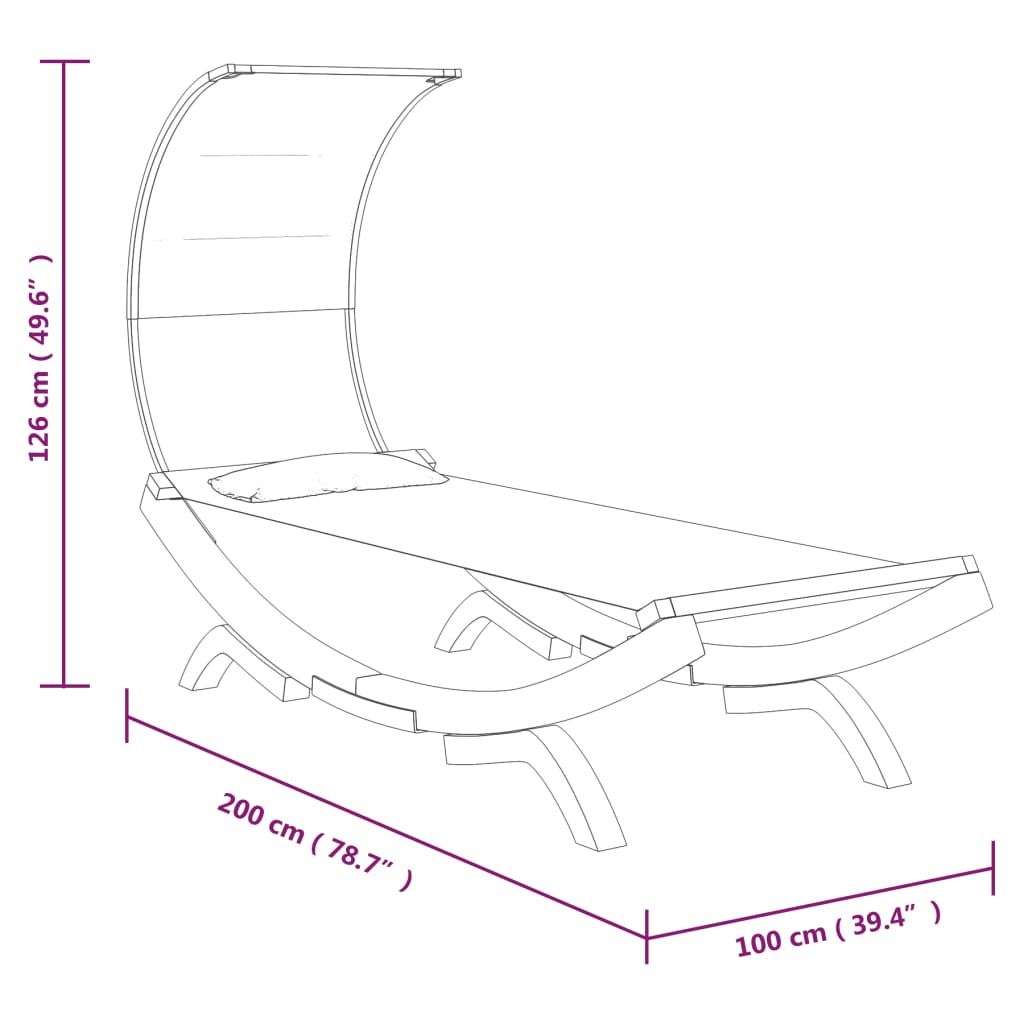 Bain de soleil avec toit 100x200x126 cm bois courbé massif crème