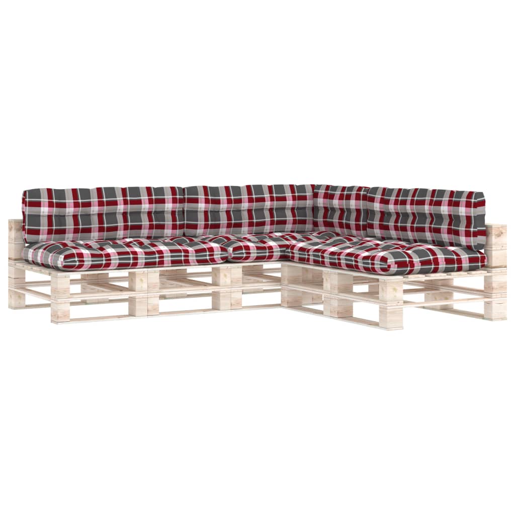 Coussins de canapé palette, 7 pièces. Motif à carreaux rouges