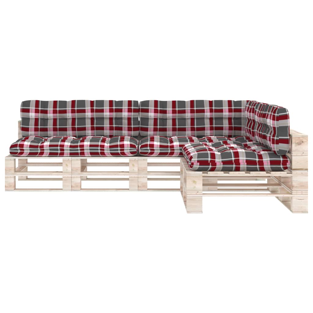 Coussins de canapé palette, 7 pièces. Motif à carreaux rouges