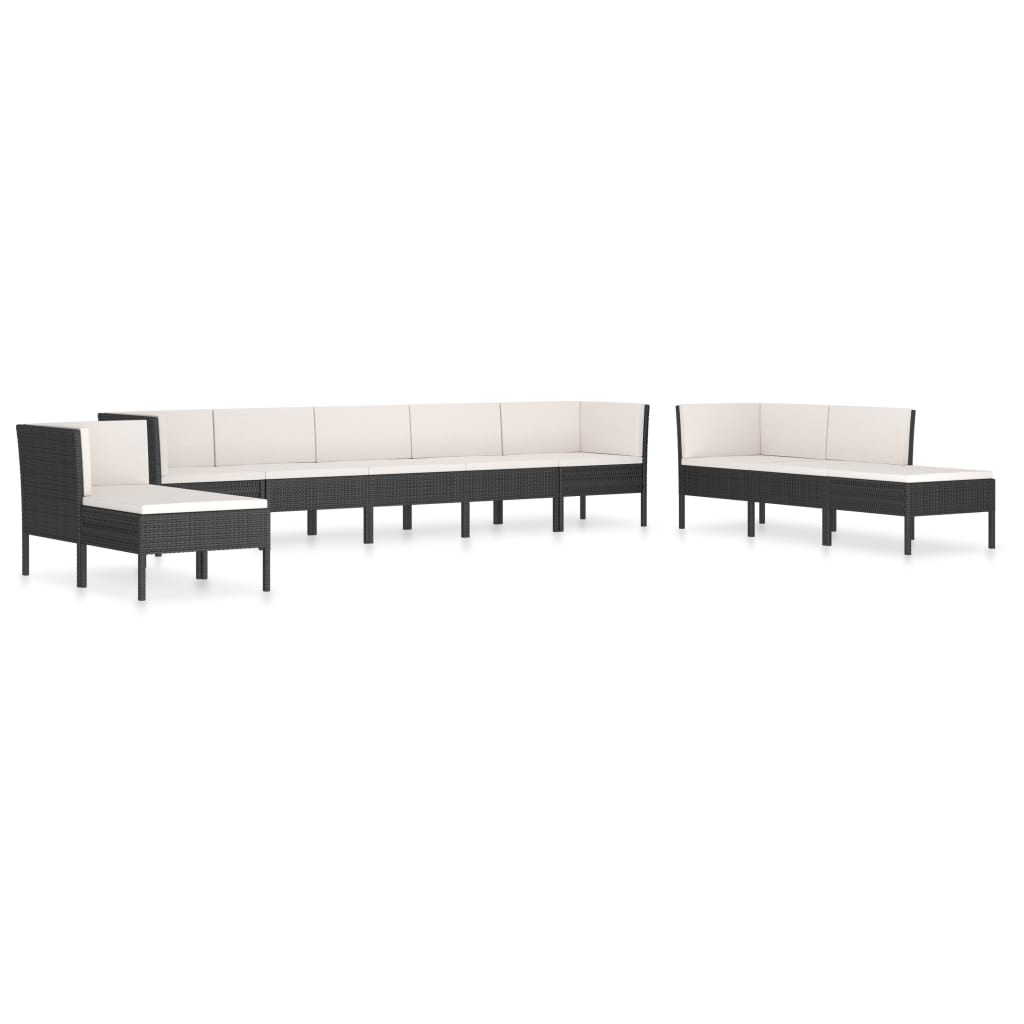 10 pièces. Salon de jardin avec coussins poly rotin noir