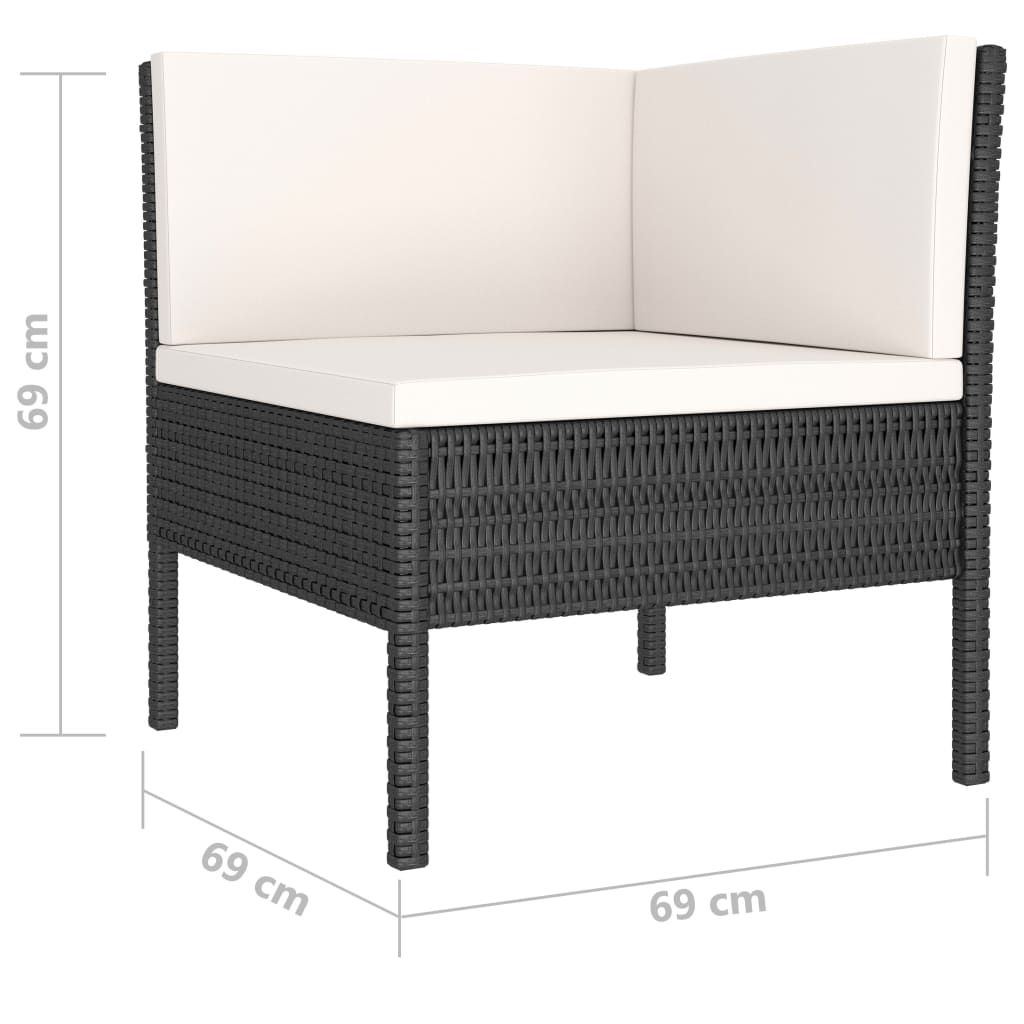 10 pièces. Salon de jardin avec coussins poly rotin noir