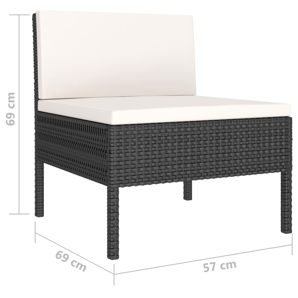 10 pièces. Salon de jardin avec coussins poly rotin noir