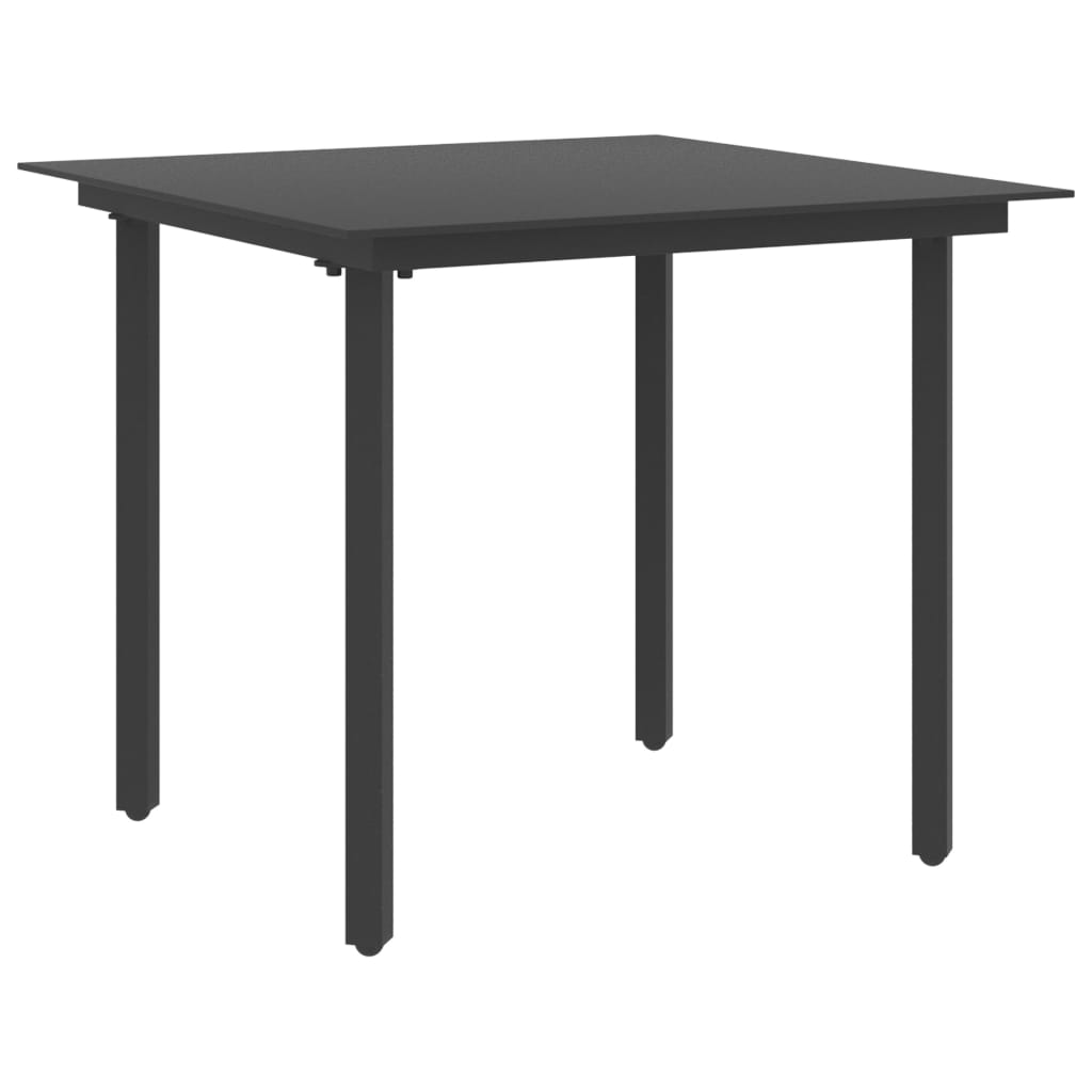 Garden dining table black 80x80x74 cm steel and glass