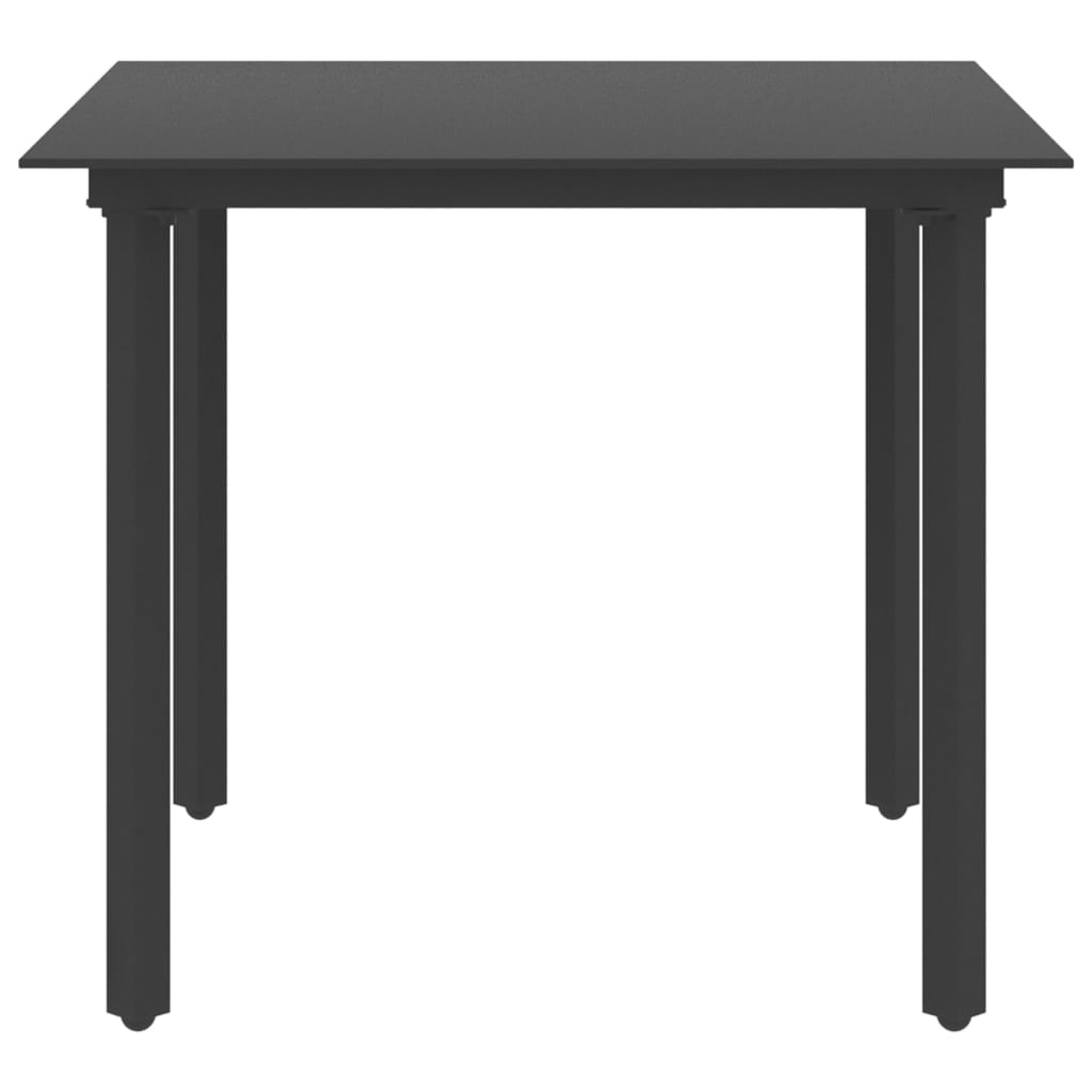 Garden dining table black 80x80x74 cm steel and glass