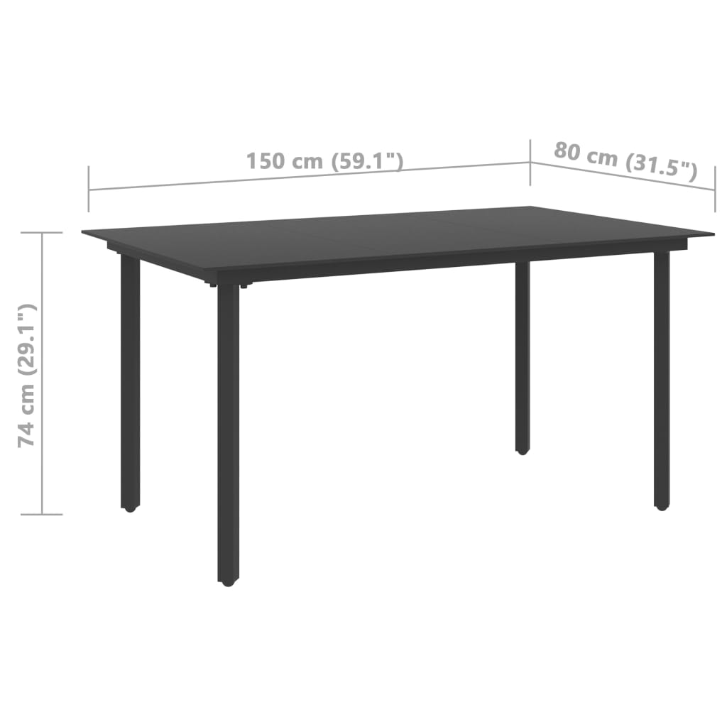 Garten-Esstisch Schwarz 150x80x74 cm Stahl und Glas