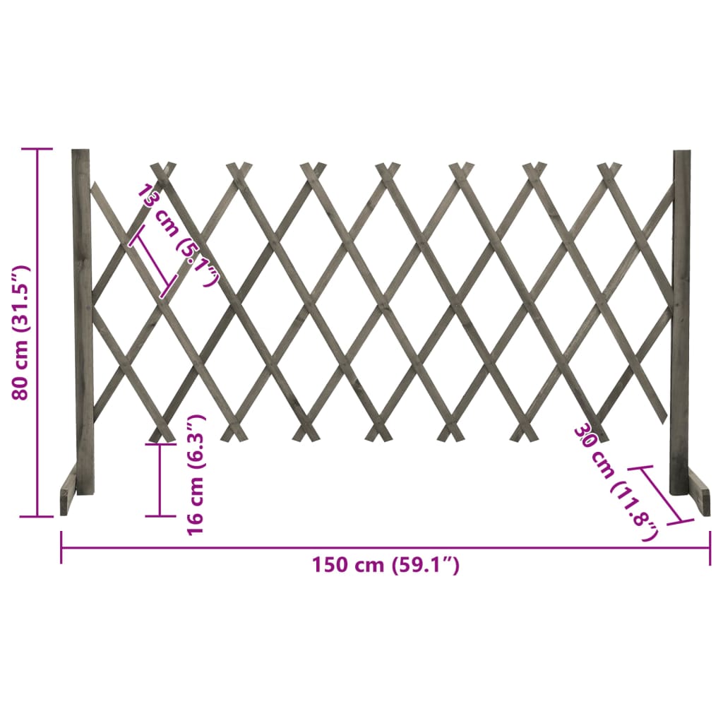 Garten-Rankzaun Grau 150x80 cm Massivholz Tanne