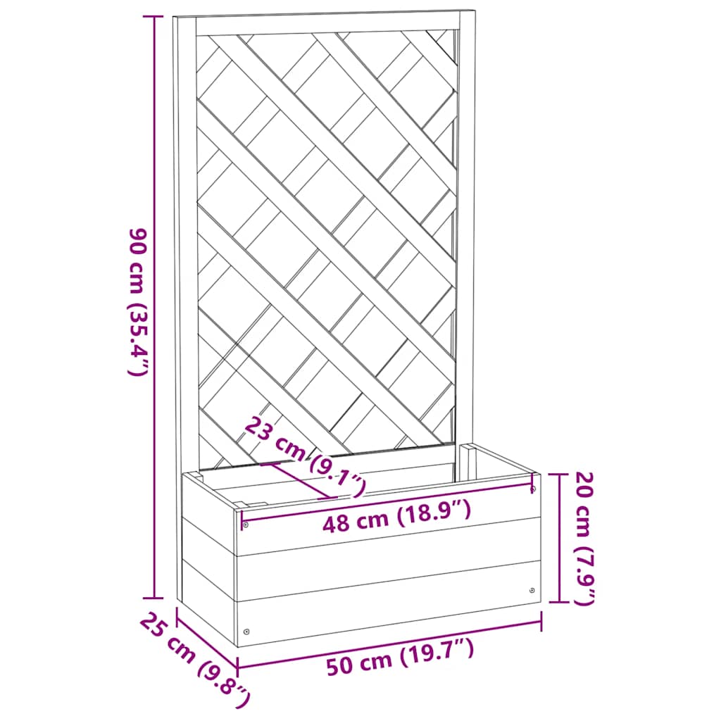 Garten-Spalier mit Blumenkasten Grau 50x25x90 cm Tannenholz