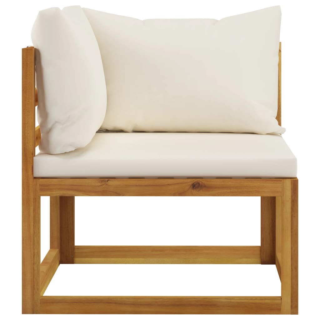 Canapé de jardin 3 places avec coussin en bois d'acacia massif crème
