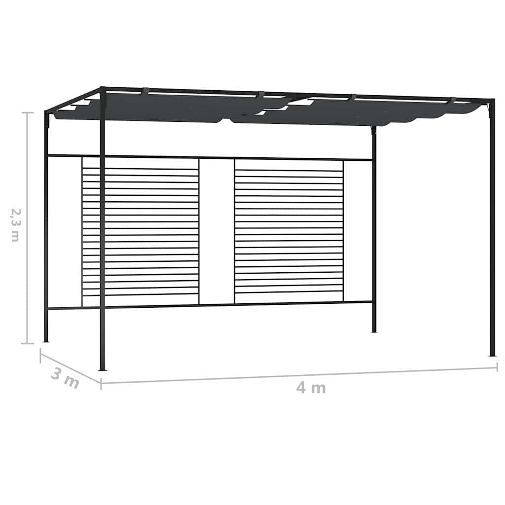 Pavillon mit Ausziehbarem Dach 4x3x2,3 m Anthrazit 180 g/m²