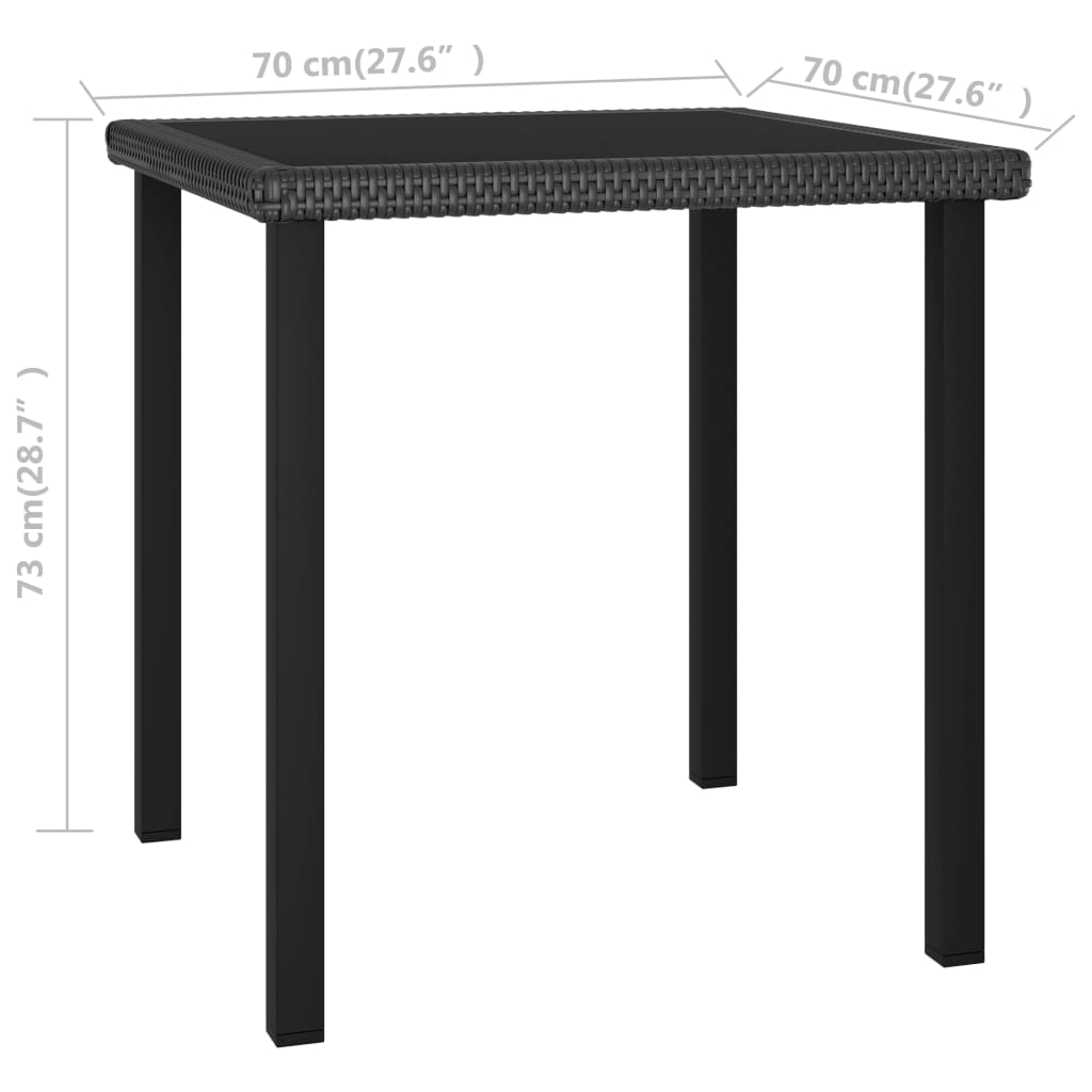 Garden dining table black 70x70x73 cm poly rattan