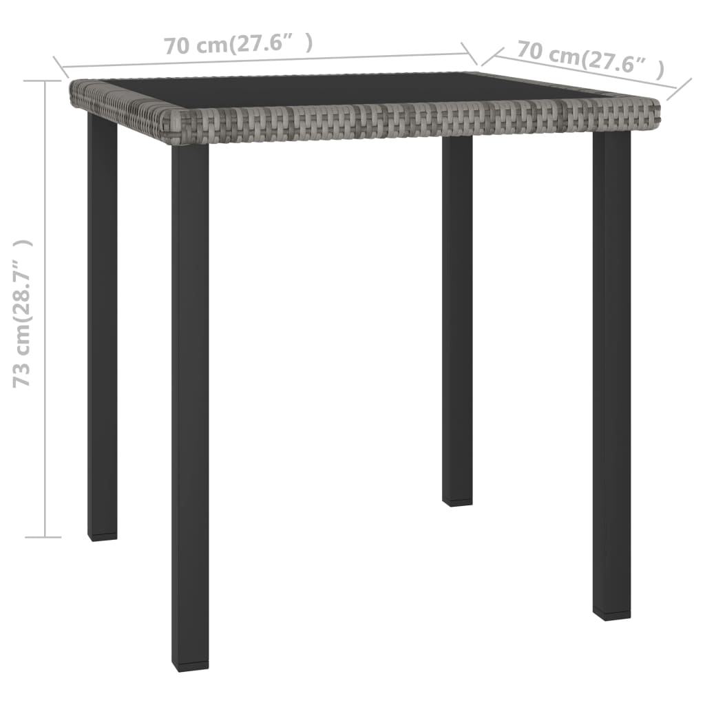 Table à manger de jardin grise 70x70x73 cm en résine tressée