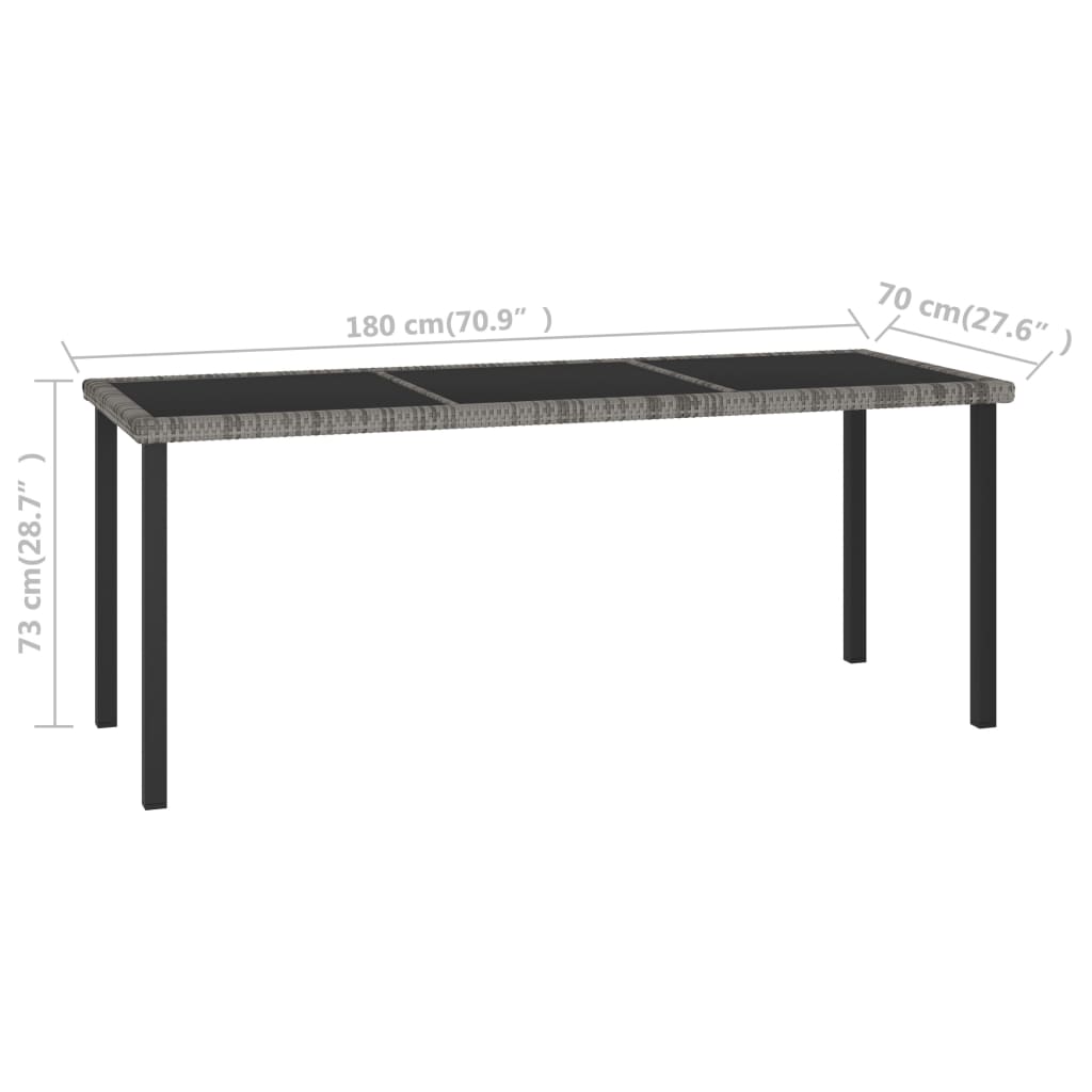 Table à manger de jardin grise 180x70x73 cm en résine tressée