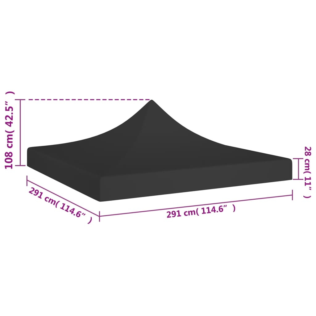 Toit de tente de réception 3x3 m noir 270 g/m²