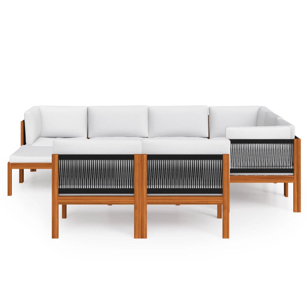 Salon de jardin 10 pièces avec coussins, blanc crème, bois d'acacia massif