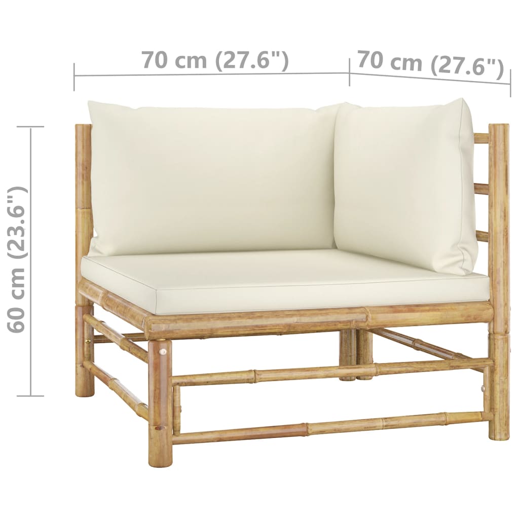 Salon de jardin 10 pièces avec coussins en bambou blanc crème