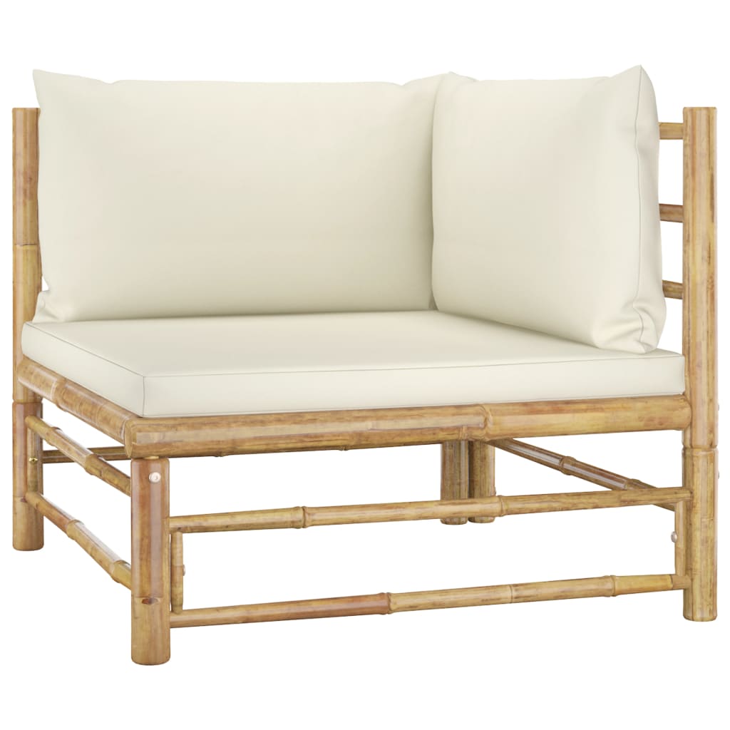 Salon de jardin 10 pièces avec coussins en bambou blanc crème