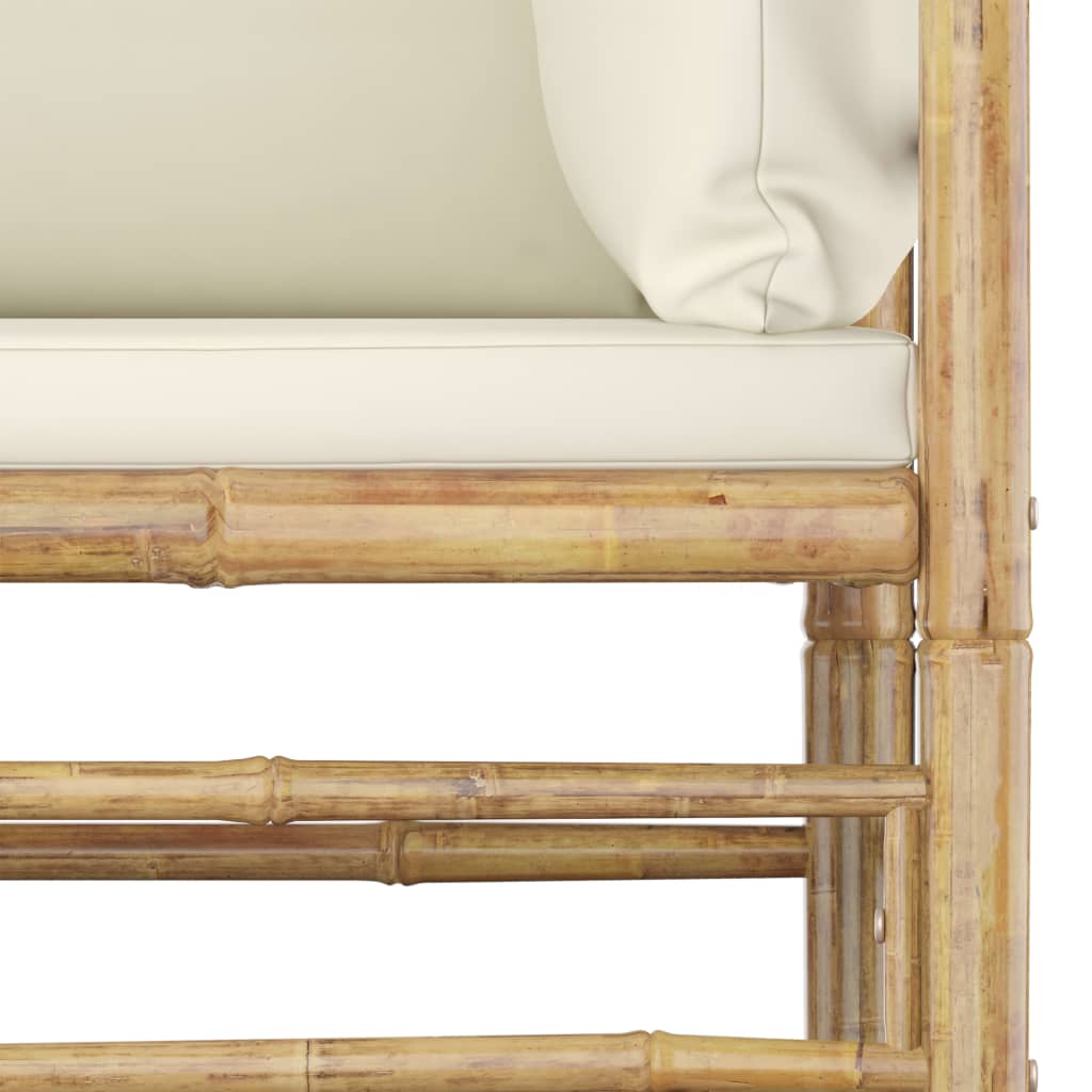 Salon de jardin 10 pièces avec coussins en bambou blanc crème