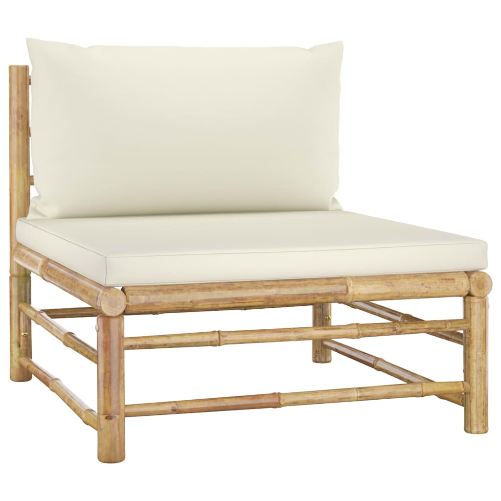 Salon de jardin 10 pièces avec coussins en bambou blanc crème