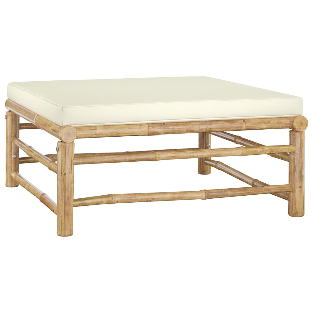 Salon de jardin 10 pièces avec coussins en bambou blanc crème
