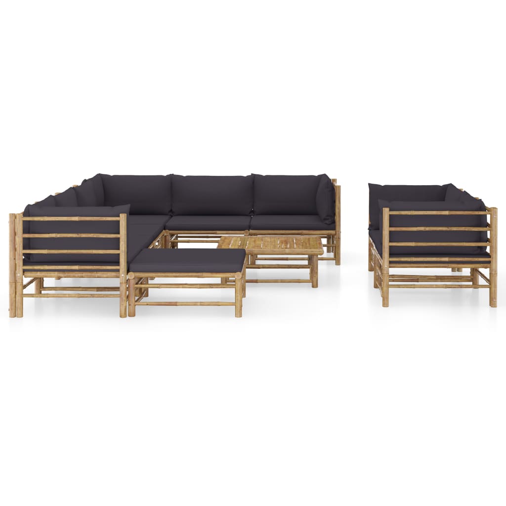 Salon de jardin 10 pièces avec coussins en bambou gris foncé