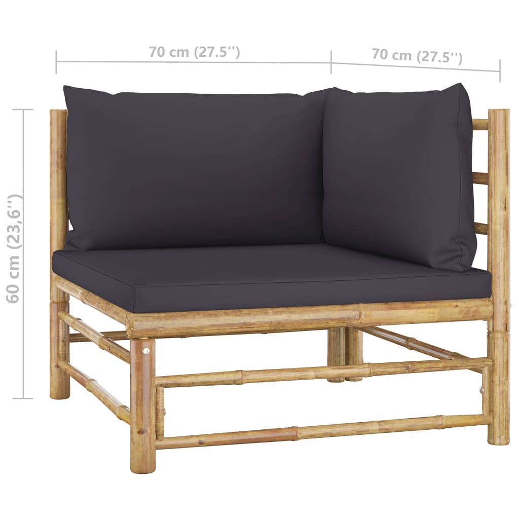 Salon de jardin 10 pièces avec coussins en bambou gris foncé
